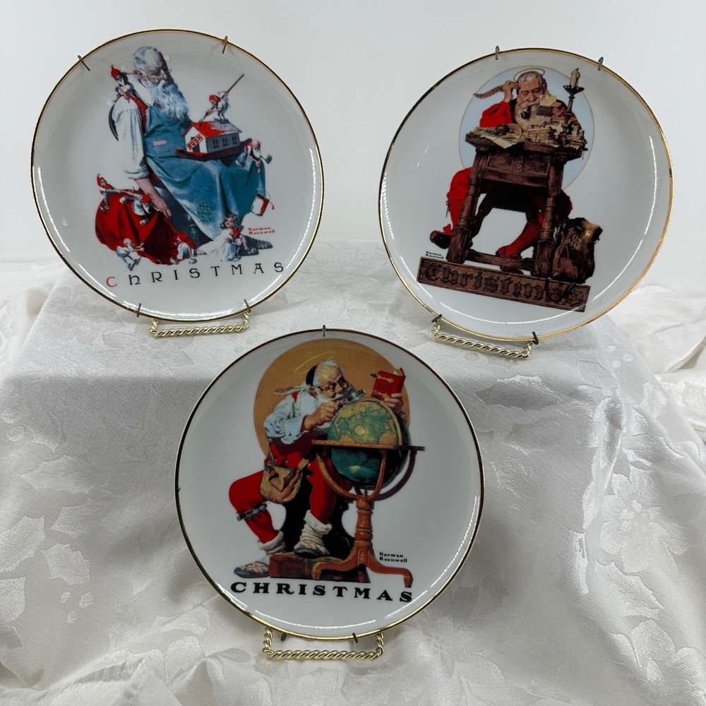 Norman Rockwell Collector Plates Set 3 Christmas Saturday Evening Post Excellent